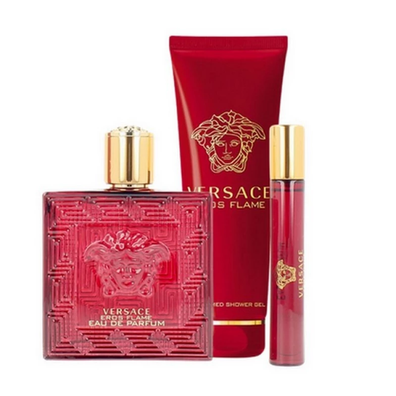 Versace Eros Flame Gift Set EDP 100ml + 10ml + Shower Gel 150ml | Luxury Woody Spicy Fragrance for Men - Image 3