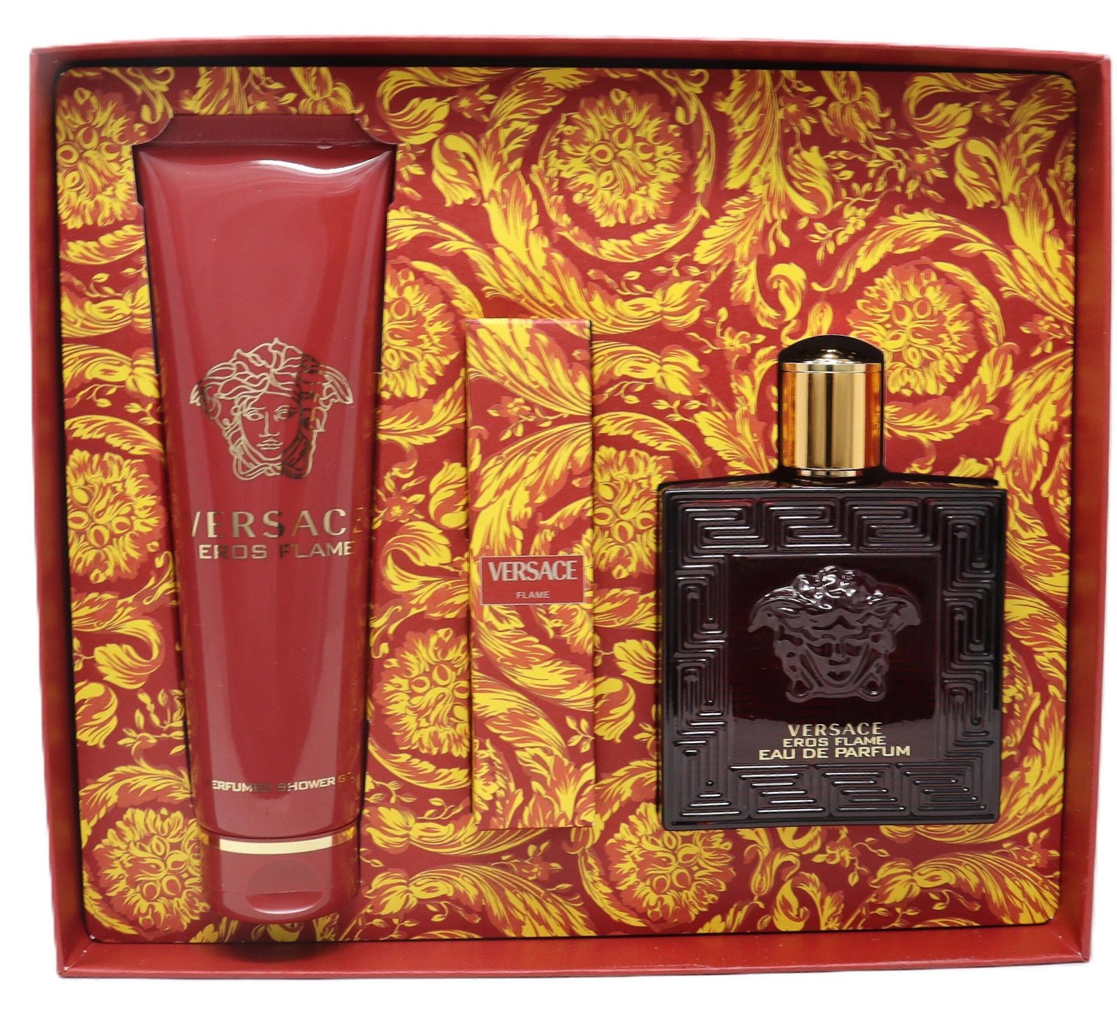 Versace Eros Flame Gift Set EDP 100ml + 10ml + Shower Gel 150ml | Luxury Woody Spicy Fragrance for Men - Image 2